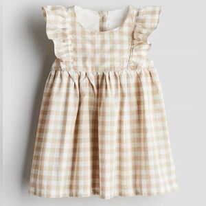H&M Baby Flounce Trimmed Cotton Dress in Beige & White Checked